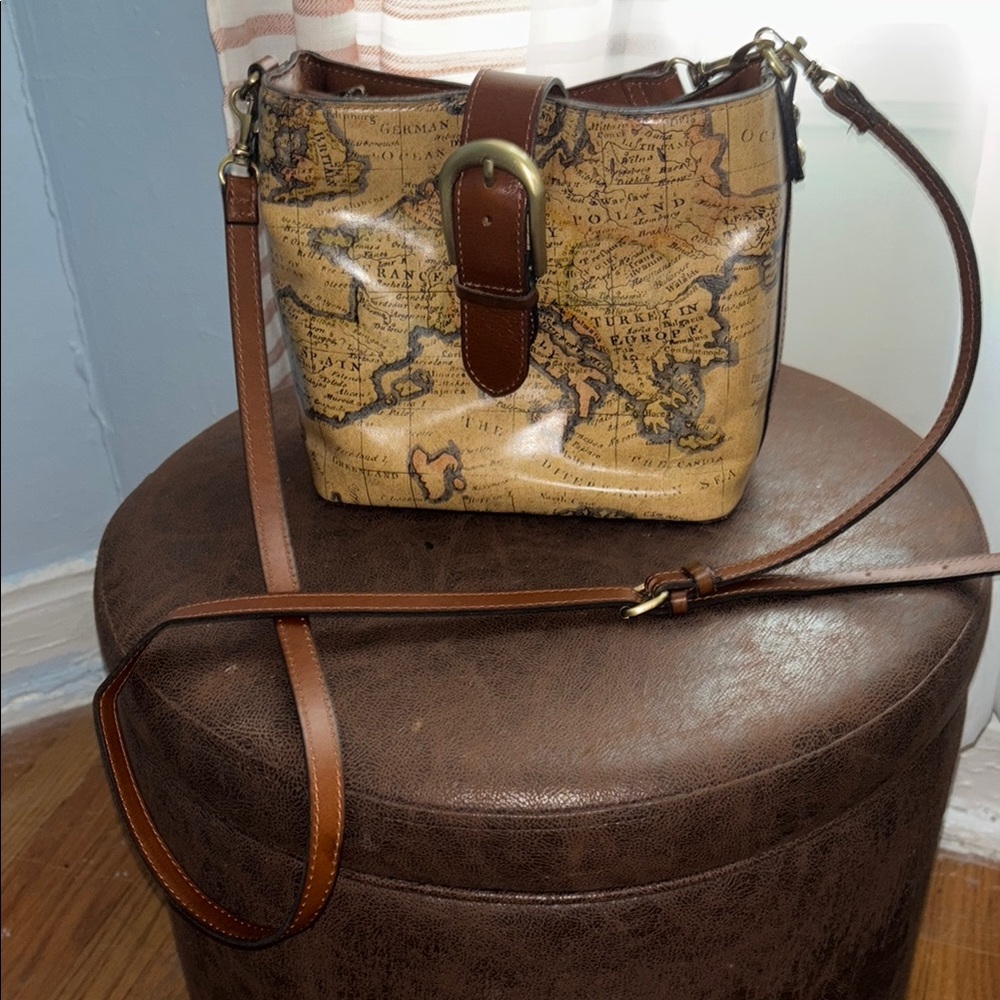 Patricia Nash Brown and Tan Crossbody Bag with Vintage Leather